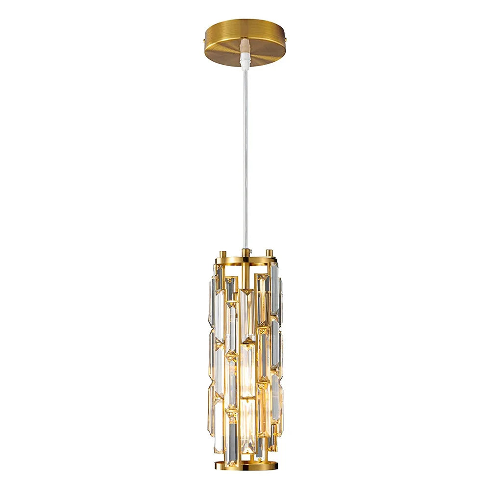 Aurelius | Suspension Cylindrique en Cristal et Laiton Design Moderne