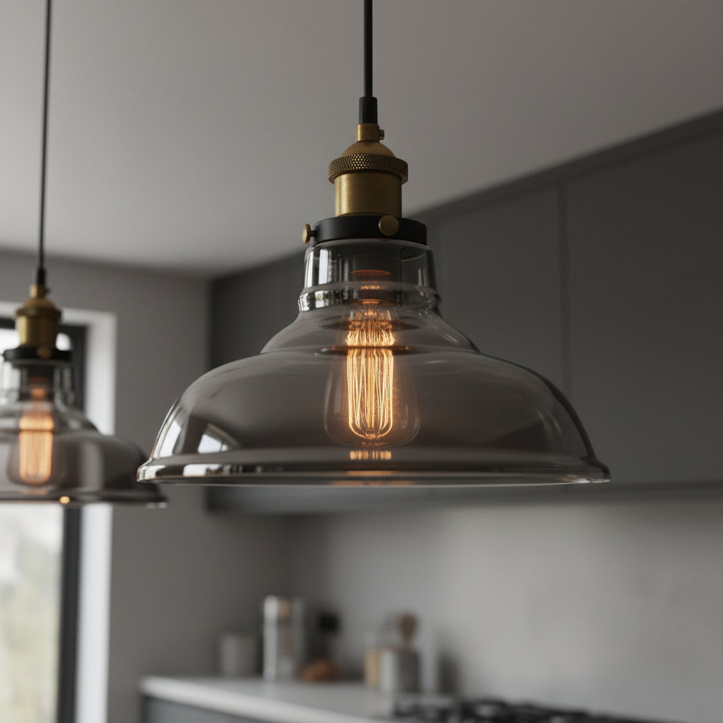 Kael | Suspension Verre Fumé Laiton Design Industriel Retro E27