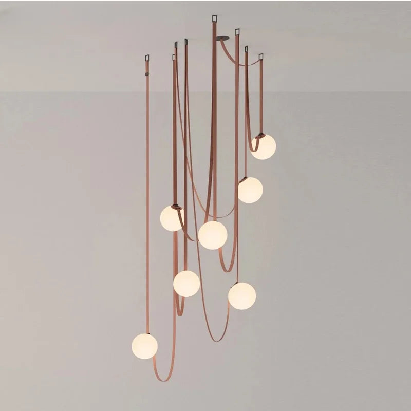 Tura | Suspension Design Sphères en Verre et Cuir G9 Lustre Moderne Cascades