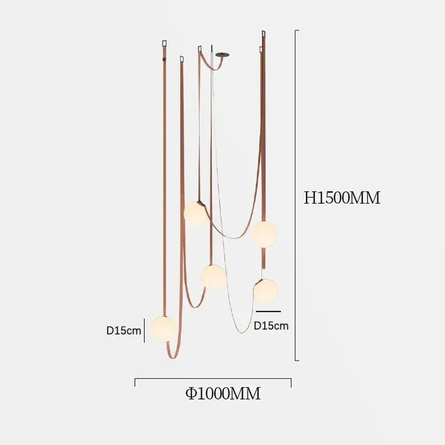 Tura | Suspension Design Sphères en Verre et Cuir G9 Lustre Moderne Cascades
