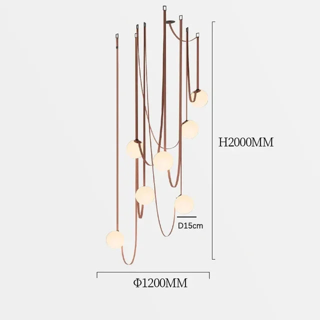 Tura | Suspension Design Sphères en Verre et Cuir G9 Lustre Moderne Cascades