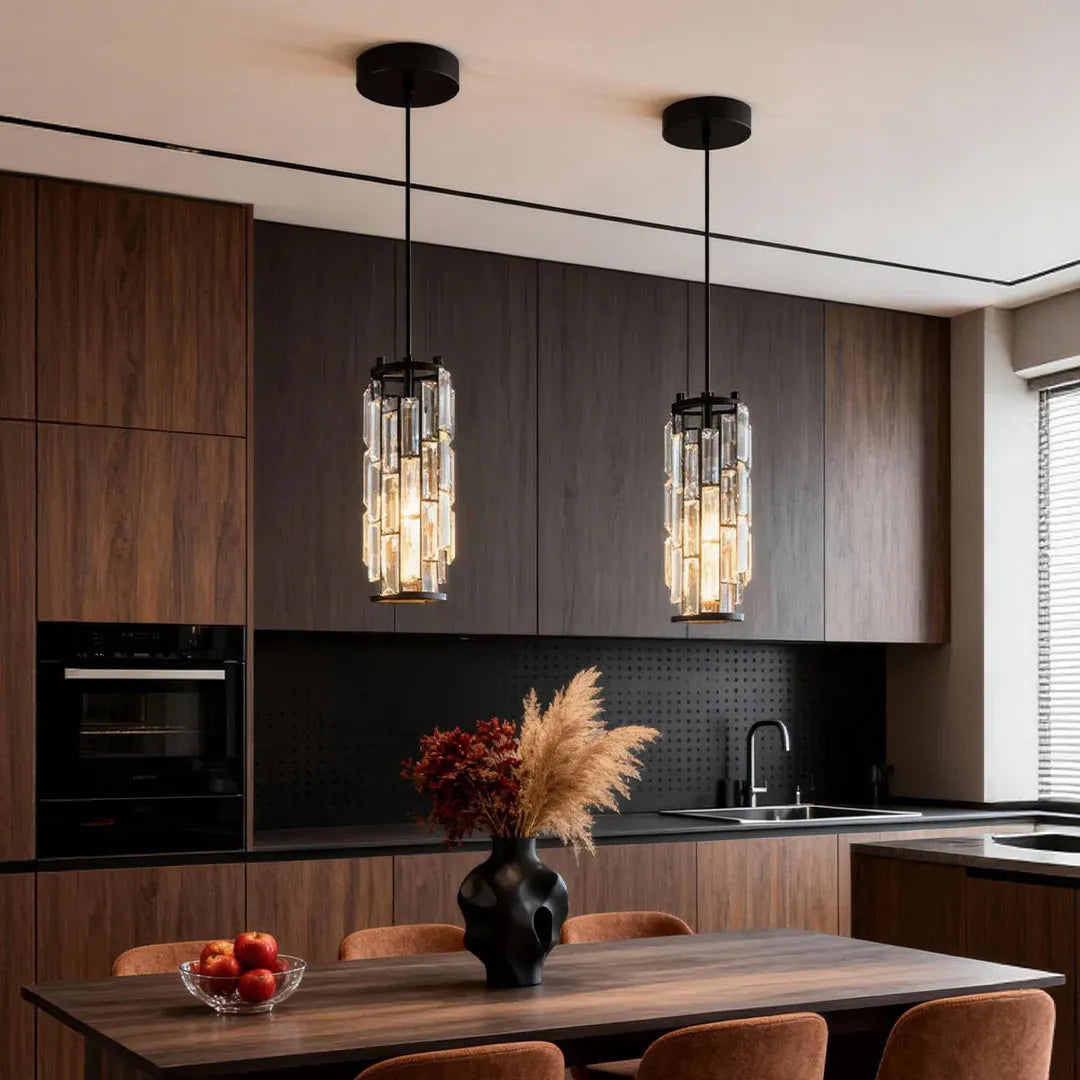 Aurelius | Suspension Cylindrique en Cristal et Laiton Design Moderne