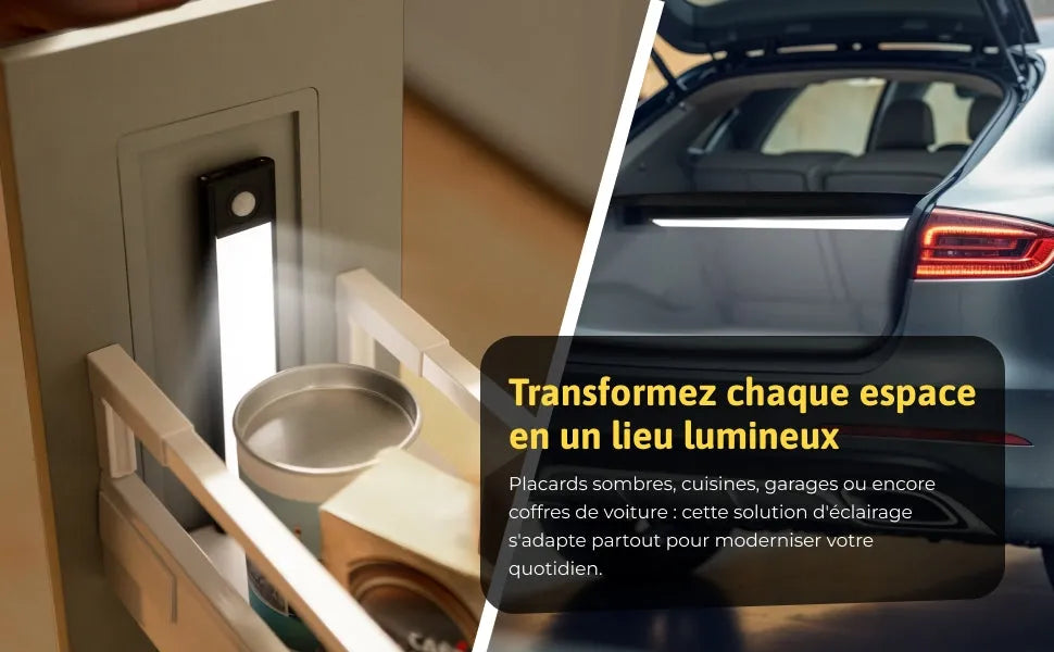 Lumina | Réglette LED Rechargeable Sans Fil Aluminium avec Capteur de Mouvement