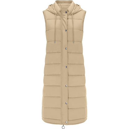 SIENNA | Gilet Long sans Manches Matelassé avec Capuche