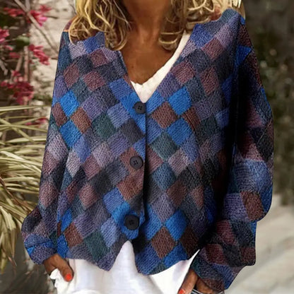 DALIA | Cardigan en Laine à Motif Géométrique Élégant