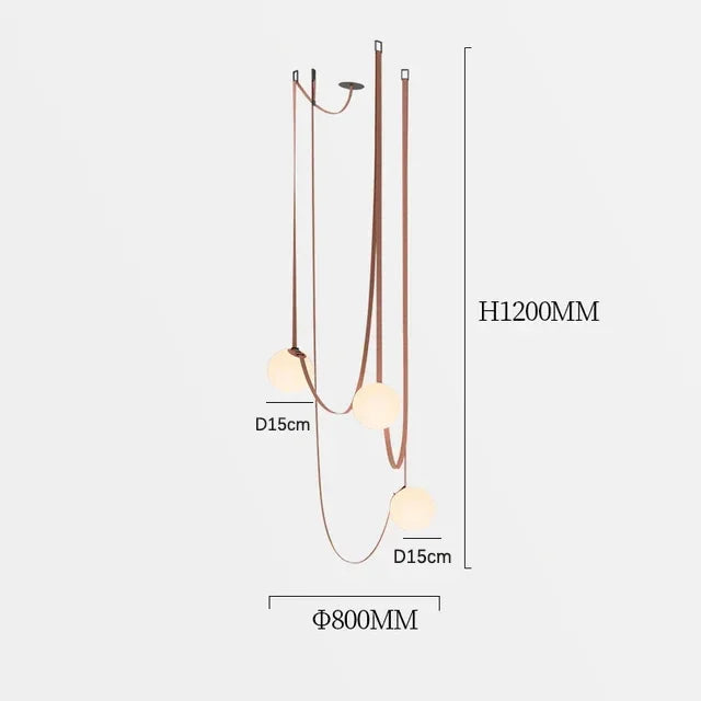 Tura | Suspension Design Sphères en Verre et Cuir G9 Lustre Moderne Cascades