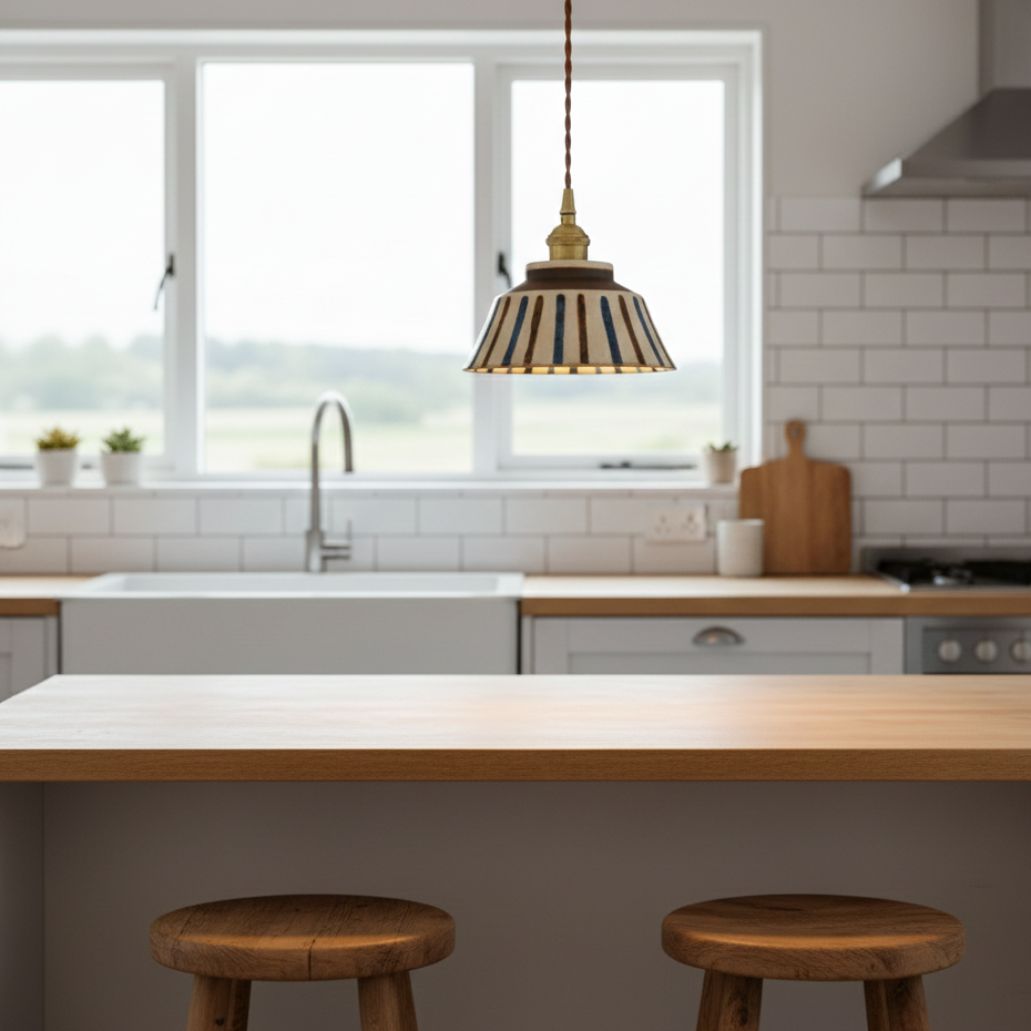 Mora | Suspension Design Céramique à Rayures Style Artisanat Moderne