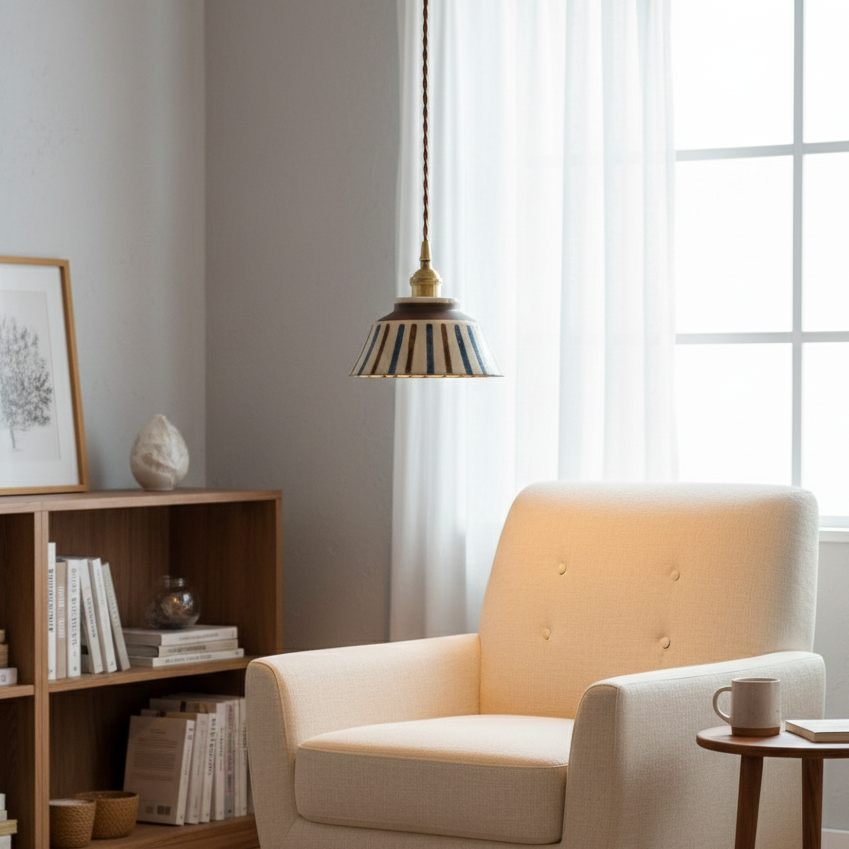 Mora | Suspension Design Céramique à Rayures Style Artisanat Moderne